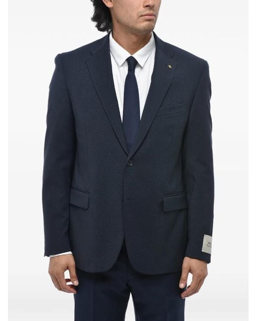 Corneliani Blue Single-Breasted Flap-Pocket Blazer for men