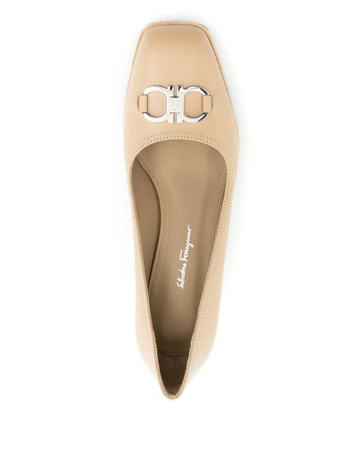 Ferragamo Natural Ferragamo Gancini 55M Square-Toe Pumps