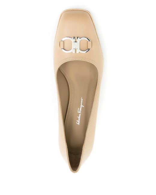 Ferragamo Natural Gancini 55M Square-Toe Pumps