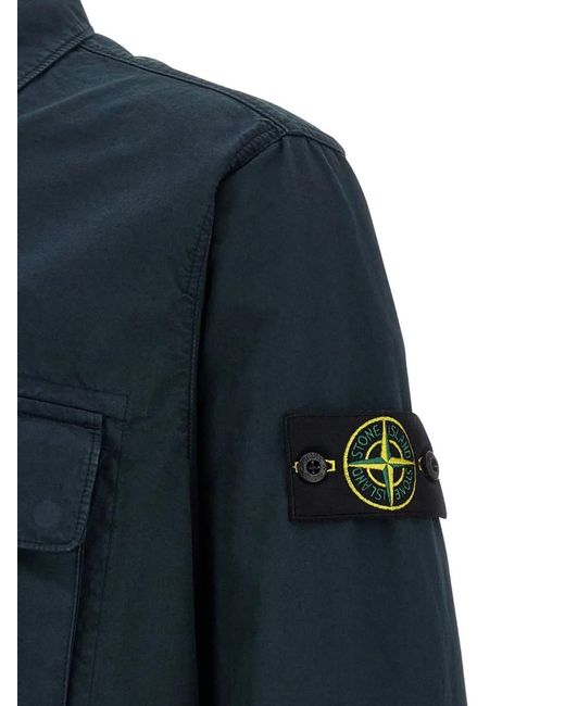 Stone Island Blue Zip-Fastening Patch-Pocket Shirt Jacket for men