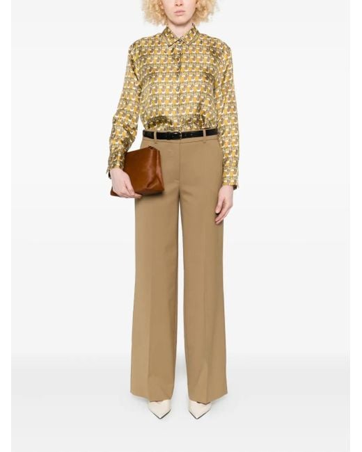 Max Mara Natural Printed Button-Down Silk Shirt