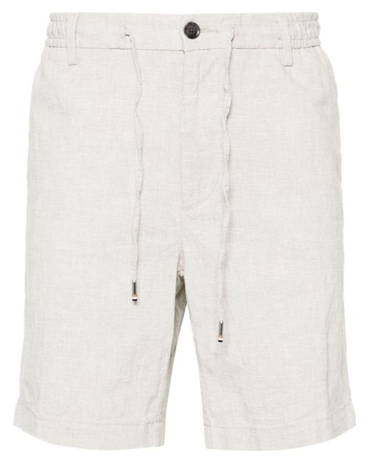 メンズ Boss Drawstring Linen-blend Shorts White