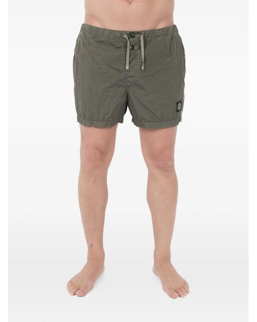 Stone Island Green Logo-Patch Drawstring Swim Shorts for men