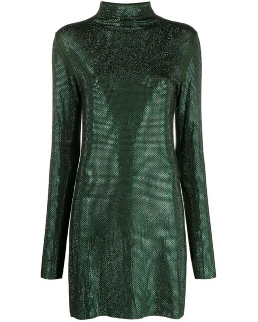 Patrizia Pepe Green Rhinestone-embellished Stretch-jersey Minidress