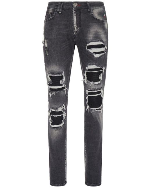 Philipp Plein Gray Mid-rise Ripped Jeans for men