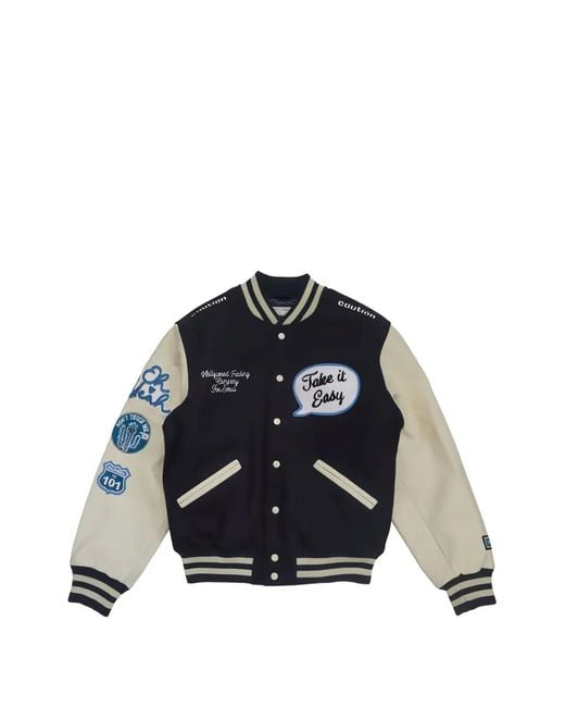 HTC Blue Embroidered-Patch Varsity Jacket for men