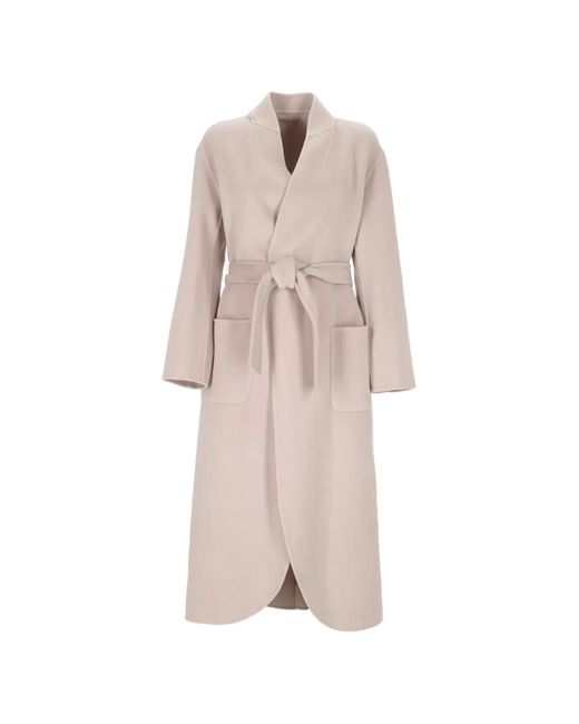 Purotatto Pink Belted Shawl-Collar Coat