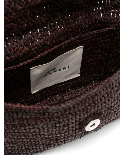 Manebí Brown Leather-trim Raffia Shoulder Bag