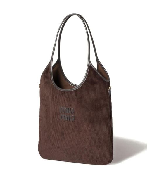 Miu Miu Brown Ivy Corduroy-Logo Shoulder Bag