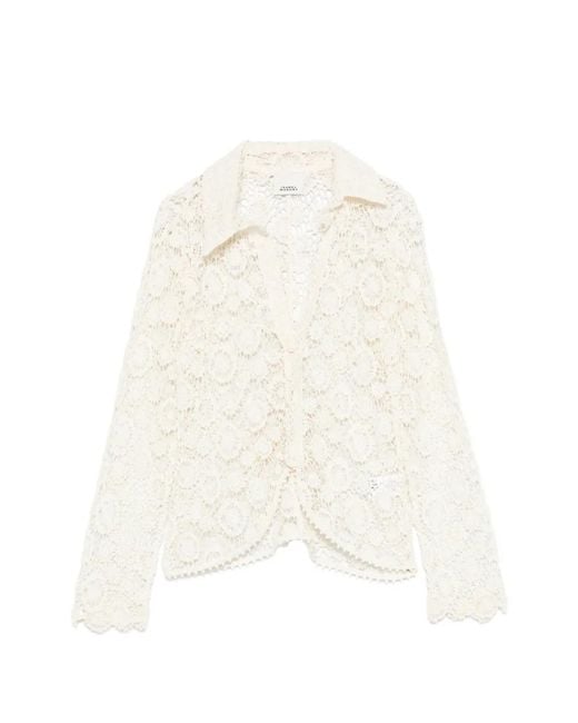 Isabel Marant White Yana Floral-Lace Long-Sleeve Shirt