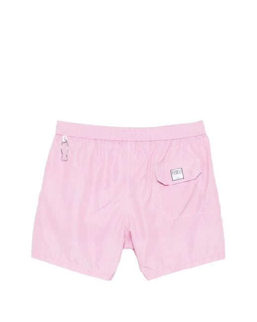Fedeli Pink Drawstring Beach Shorts for men
