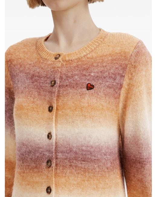 Izzue Pink Ombre-Effect Heart-Patch Cardigan