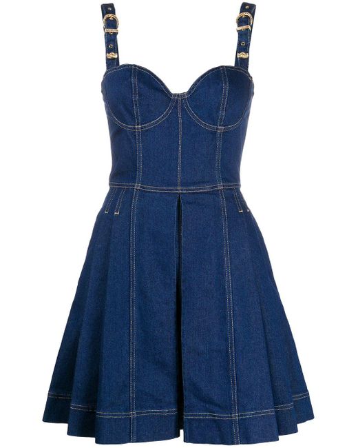 Versace Jeans Blue Pleated Denim Mini Dress