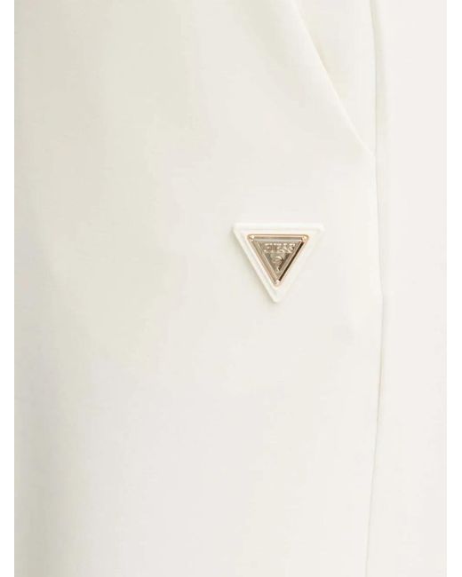 Guess White Logo-Plaque Wide-Leg Trousers