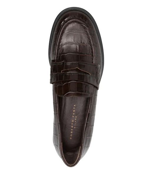 Roberto Festa Black Xander Crocodile-Effect Loafers
