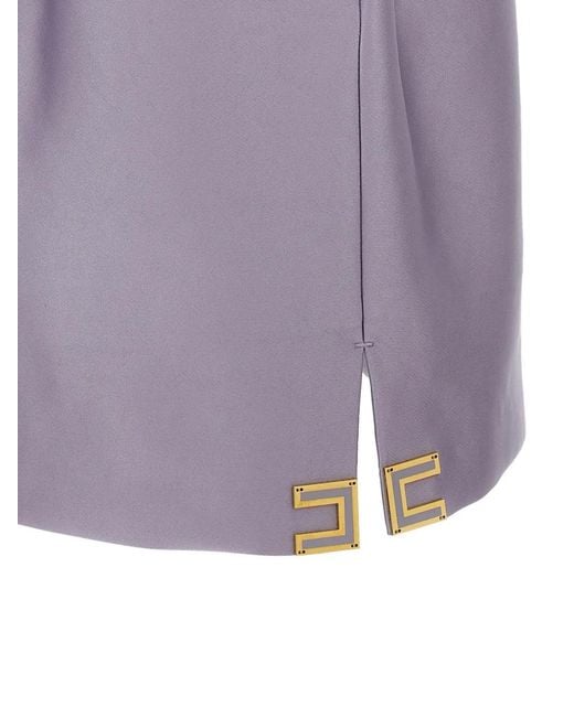 Elisabetta Franchi Purple Duchesse Logo-Detail Draping Mini Dress