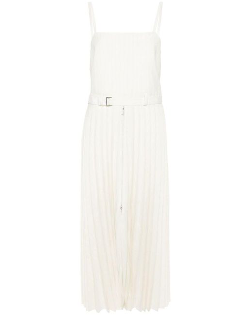 Sacai White Pinstriped Pleated Maxi Dress