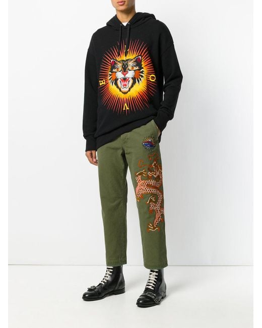 Gucci Military Embroidered Dragon Trousers in Green for Men | Lyst