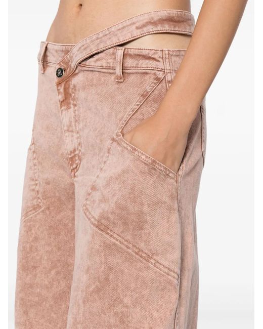 ANDREADAMO Pink Asymmetric-Waistband Wide-Leg Jeans