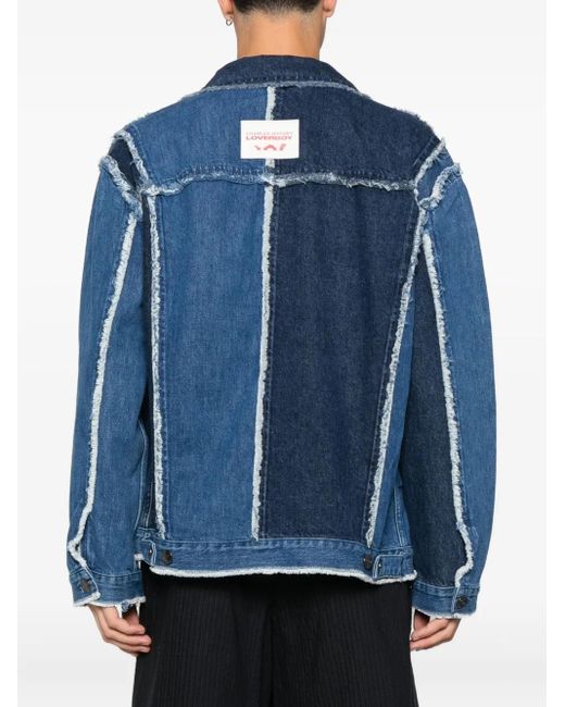 Charles Jeffrey Denim Jack Met Patchwork En Franje in het Blue