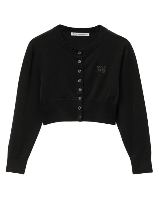 Alexander Wang Black Cropped-Cardigan Mit Logo-Prägung