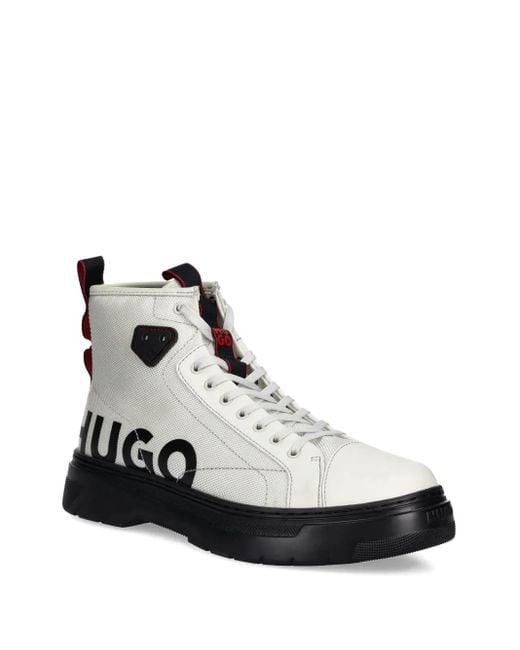 HUGO White Logo-Print Boots for men