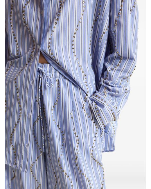 Essentiel Antwerp Blue Jendall Rhinestone-Embellished Striped Trousers