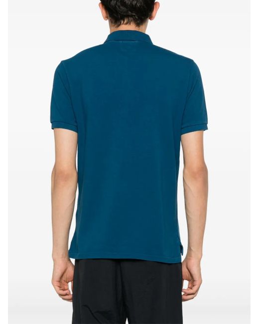 C P Company Blue Logo-Embroidered Cotton Polo Shirt for men