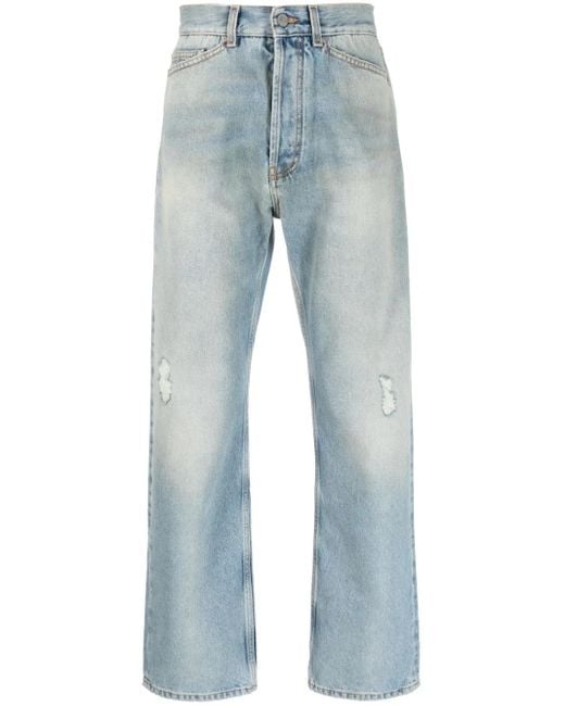 Palm Angels Blue Distressed Straight-leg Jeans for men