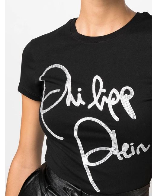 Philipp Plein Black Logo-Print Cotton T-Shirt