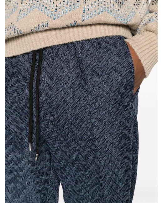 Missoni Blue Zigzag Crochet-knit Trousers for men