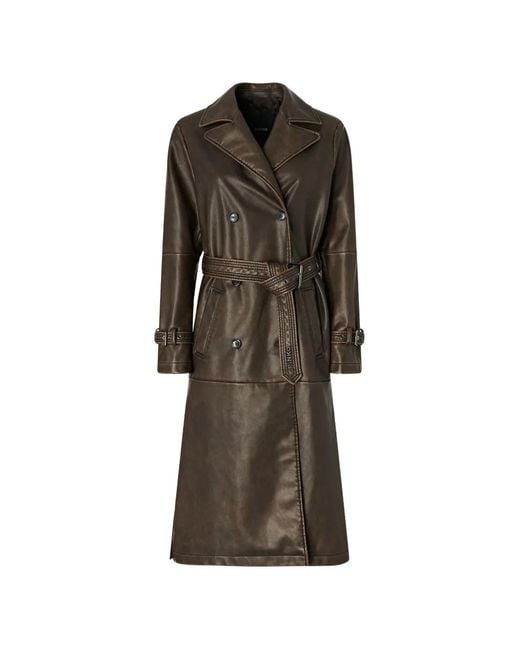 Pinko Brown Double-Breasted Belted Coat