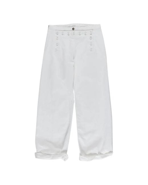 La Fetiche White Button-Detail Wide-Leg Jeans