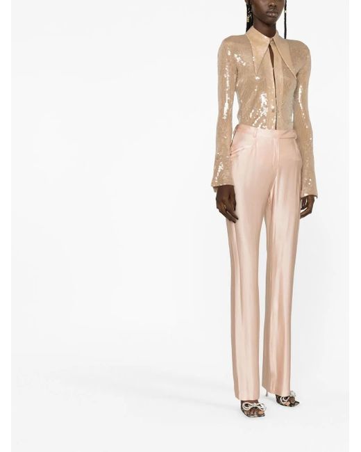 Alexandre Vauthier Natural High-Waisted Satin Trousers