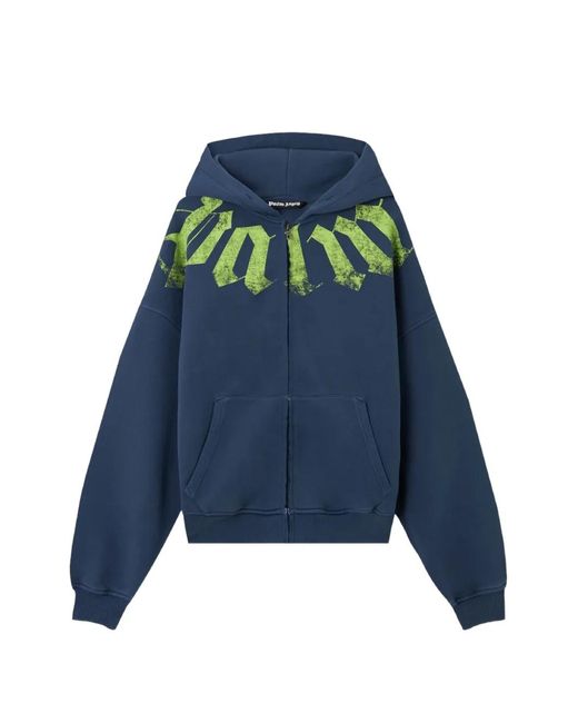 Palm Angels Blue Big-Neck Zip Hoodie for men