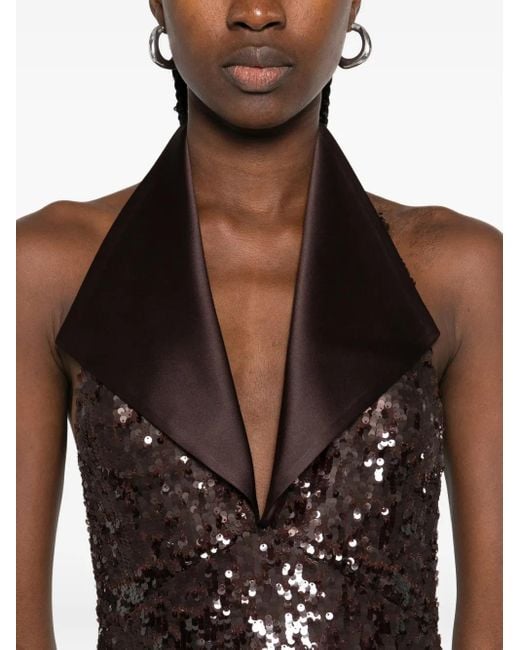 Atu Body Couture Brown Halterneck Sequin Midi Dress
