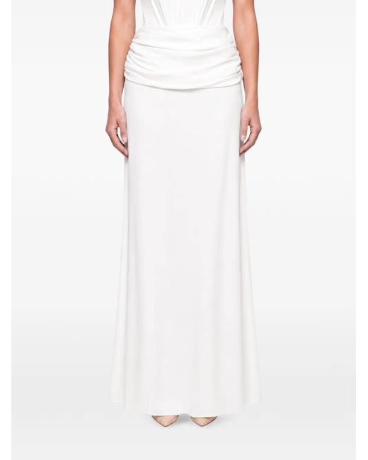 POST MERIDIEM White Zip-Fastening Draped Maxi Skirt