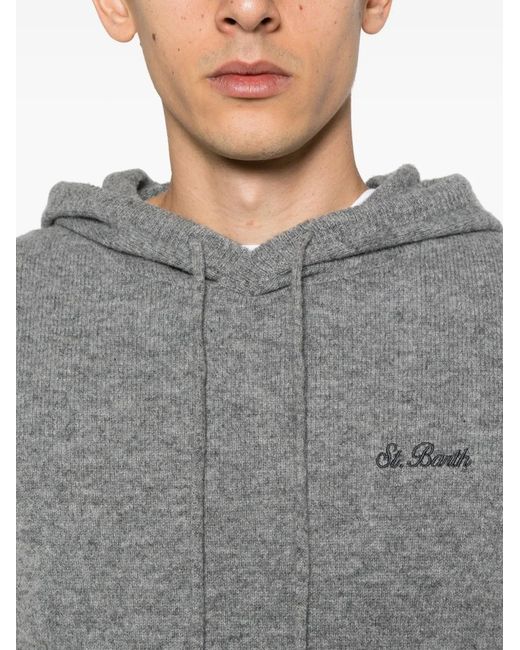 Mc2 Saint Barth Gray Logo-Embroidered Wool Hoodie for men