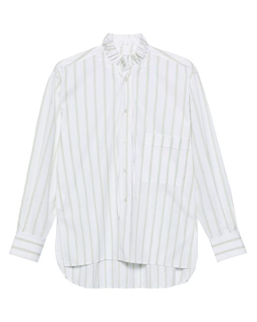 Plan C White Ruffle-collar Striped Poplin Shirt