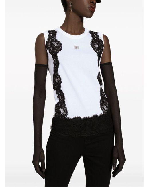 Dolce & Gabbana Black T-Shirt mit Spitze