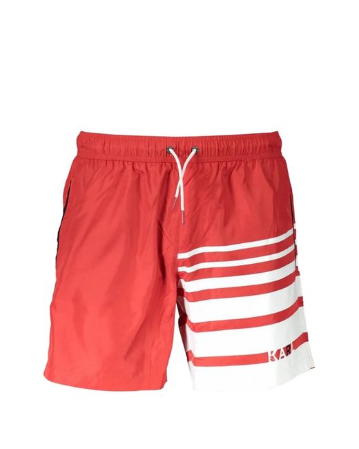 Karl Lagerfeld Red Stripe-Details Drawstring Swim Shorts for men