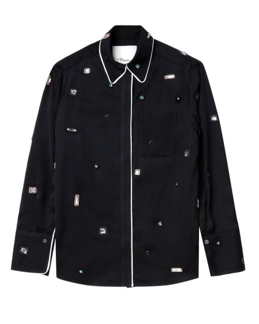3.1 Phillip Lim Black Gemstoned Satin Pajama Shirt