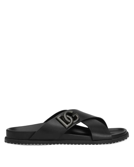 Dolce & Gabbana DGロゴ サンダル ブラック ブラックのウィメンズ スライドサンダル カーフスキン DGロゴ