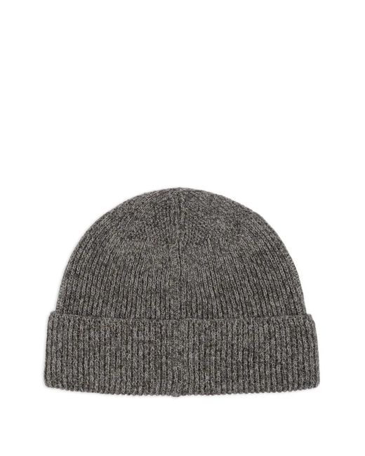 Stone Island Gray Ribbed Logo-Patch Beanie for men