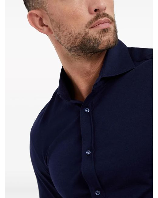Brunello Cucinelli Blue Spread-Collar Cotton Shirt for men