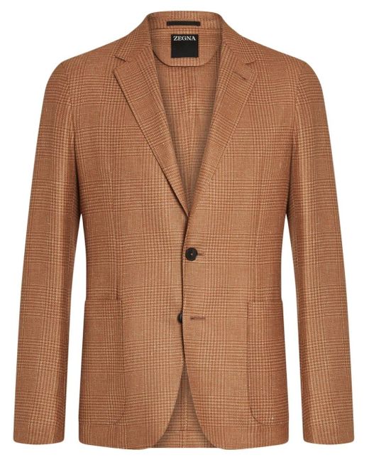 Zegna Brown Checked Single-breasted Blazer for men