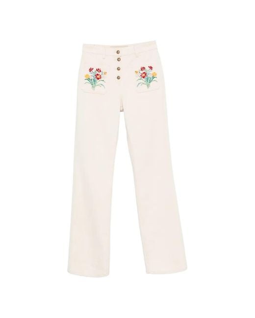 Valentino Garavani White Floral-Embroidered Jeans