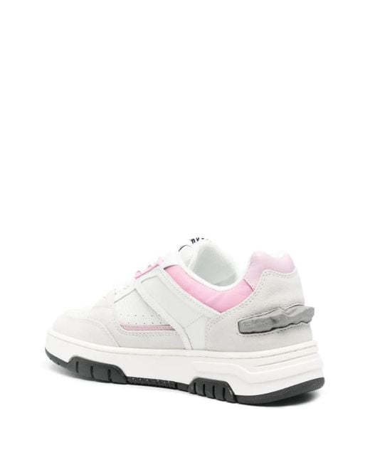 MSGM White Logo-Print Leather Sneakers