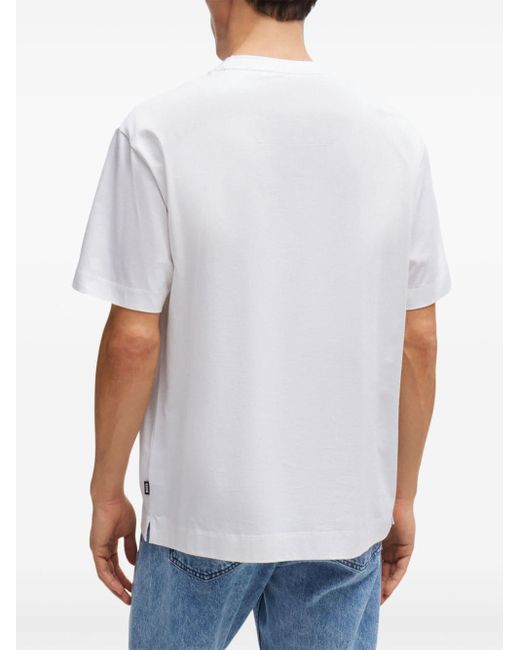 T-shirt en coton à logo brodé Boss pour homme en coloris White