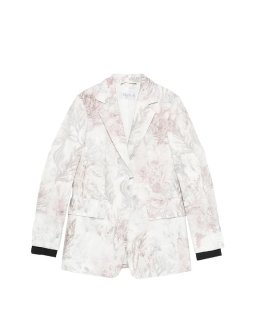 Max Mara White Blazer À Fleurs Imprimées